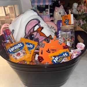 Disney Stitch Halloween Gift Spooky Basket with Black and Orange Accents